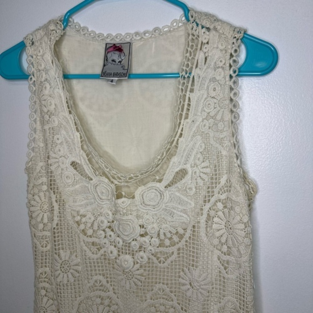 Yoana Baraschi Crochet Off White Cream Lined Sleeveless Dress sz 4 - Picture 12 of 12